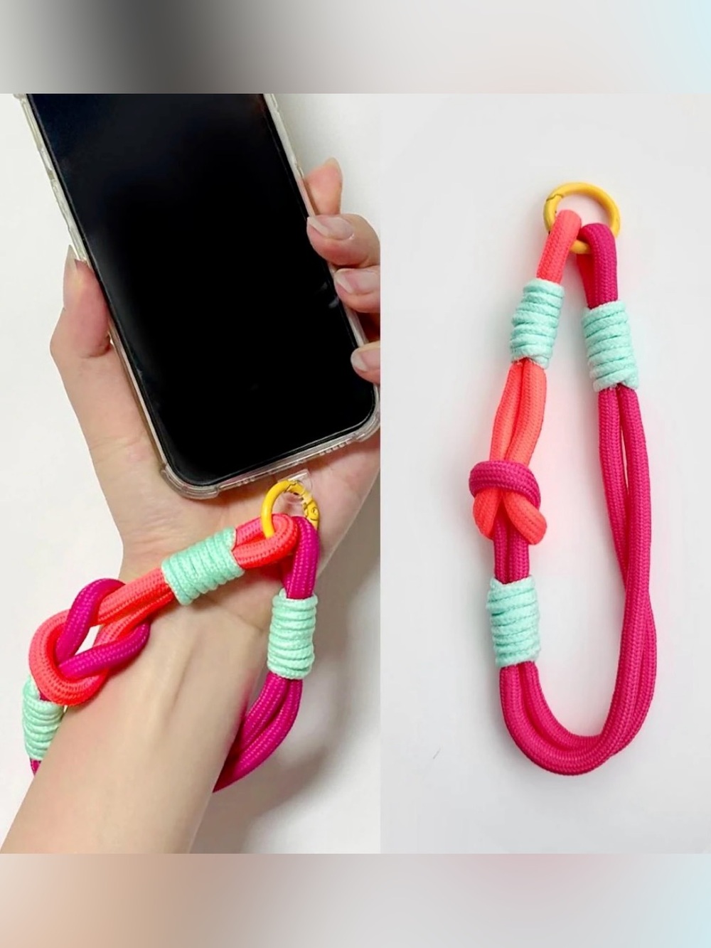 Neon Paracord Wristlet Lanyard Chunky Festival Bag Charm Keychain Wrist Strap